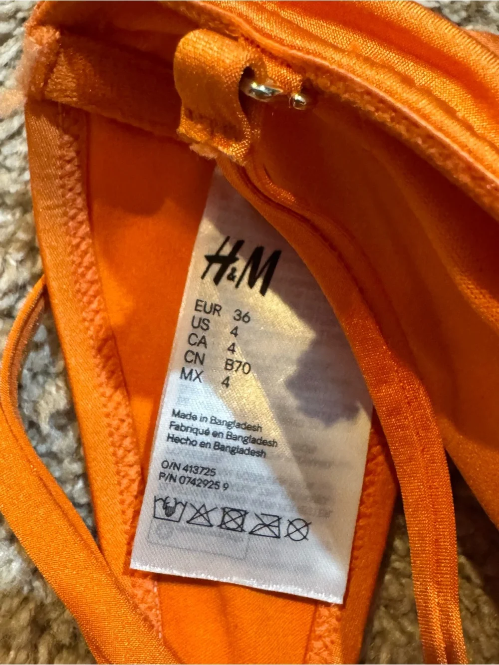 H&M Bright Orange Bandeau Bikini Top with Removable Strap